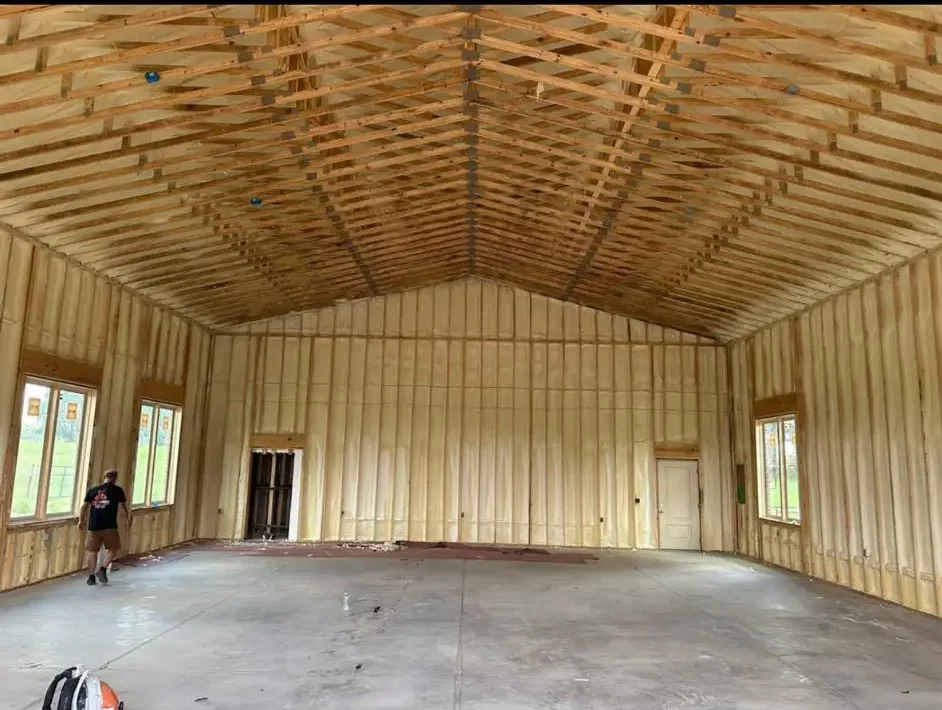 Spray foam insulation on an attic roof deck